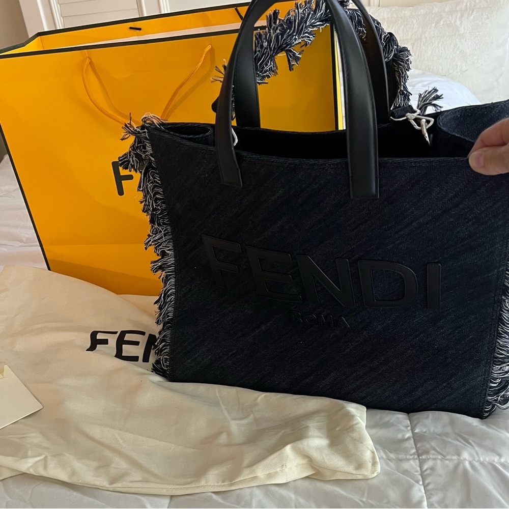 Denim Fendi large tote with detachable original strap